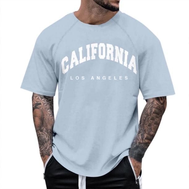 Camiseta de manga corta con mangas raglán para hombre - Estampado con letras, cuello redondo, poliéster - Ropa informal para el día a día, corte regular - Tallas S-XXXXXL
