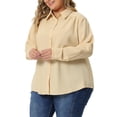 thumbnail image 4 of Agnes Orinda Women' s Plus Size Chiffon Shirt Long Sleeve Tops Button Down Collared Blouses 1X Apricot, 4 of 6