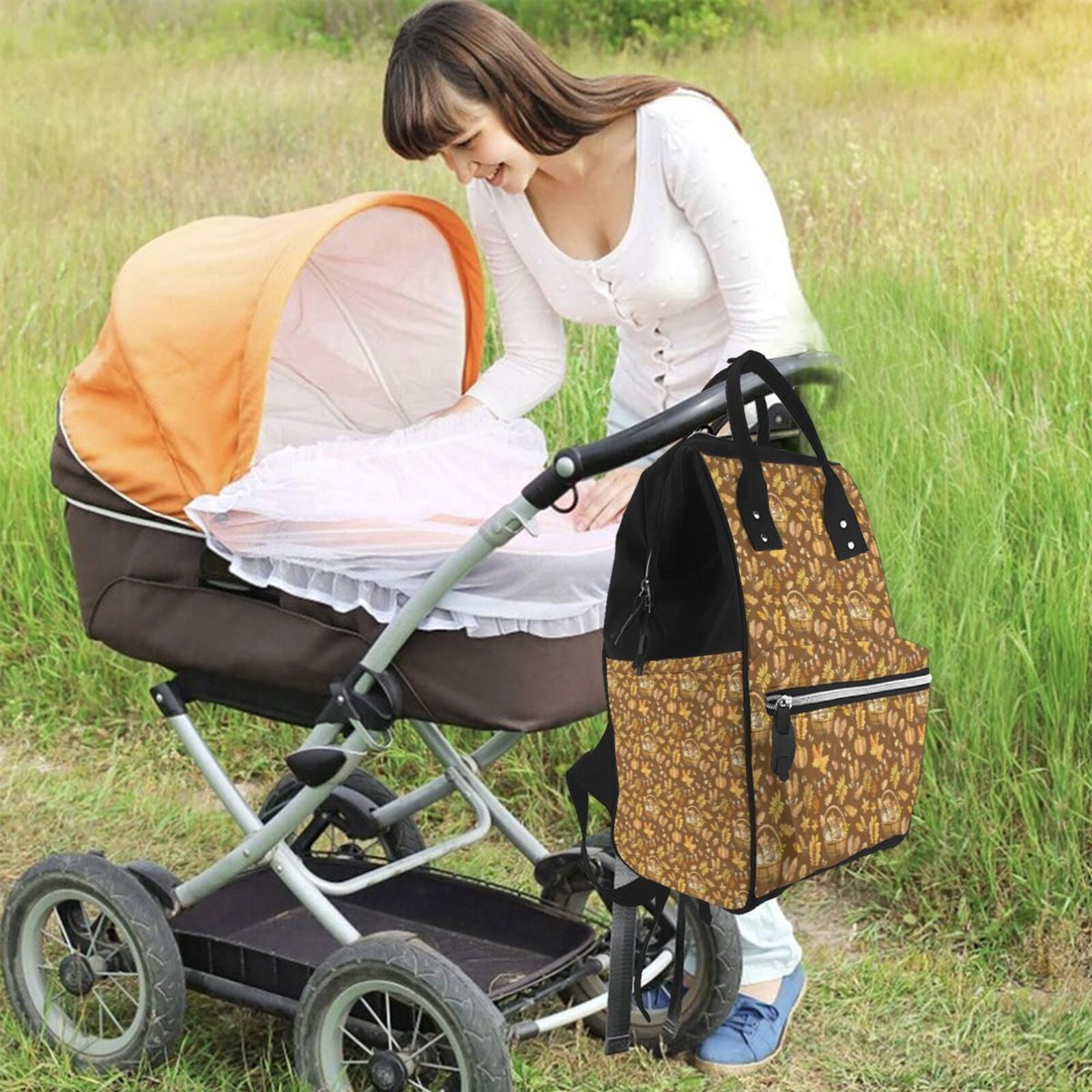Fuzoiu Vintage fall harvest basket Print Diaper Bag Backpack,Baby Essentials Travel Tote,Multi function Waterproof Diaper Bag, Travel Essentials Baby Bag - Unisex