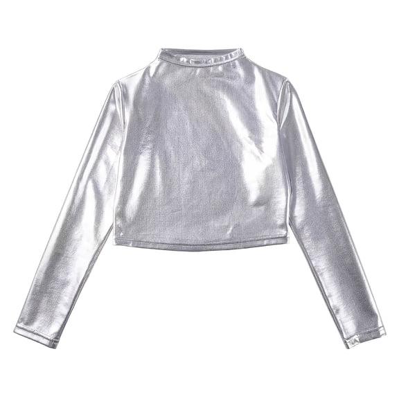 RFQWOVSR Kids Long Sleeve Mock Neck Leather Dance Top Retro Pullover