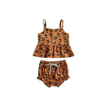 

TheFound Newborn Baby Girls 2-Piece Leopard Outfit Sleeveless Cami Tank Top + Shorts Set Summer Clothes