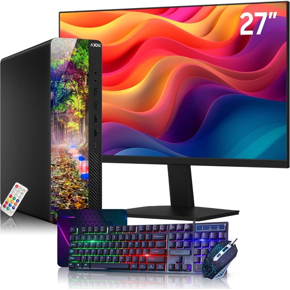 AXOII RGB Desktop PC ~ 27" Inch Monitor ~ Intel Core i5 processor upto 4.0GHz 16GB DDR4 RAM 512GB SSD WiFi Bluetooth Windows 11 Pro Refurbished