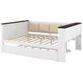 thumbnail image 5 of Euroco Full Size Daybed with Storage Desk Shelves and USB Ports, Wood Bed with Trundle and Upholstered Backrest, White, 5 of 12