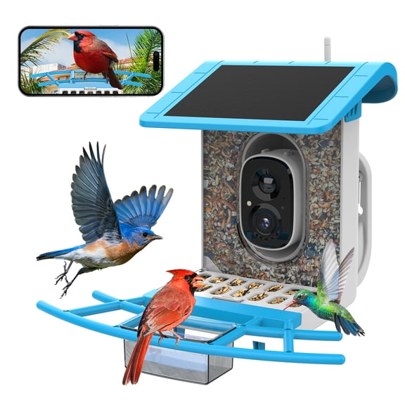 Smart Bird Feeder with Camera – 2K Live Video, AI Recognition, Solar Powered, Squirrel-Proof Outdoor Wireless Wifi Birdhouse, Unique Gift for Bird Lovers