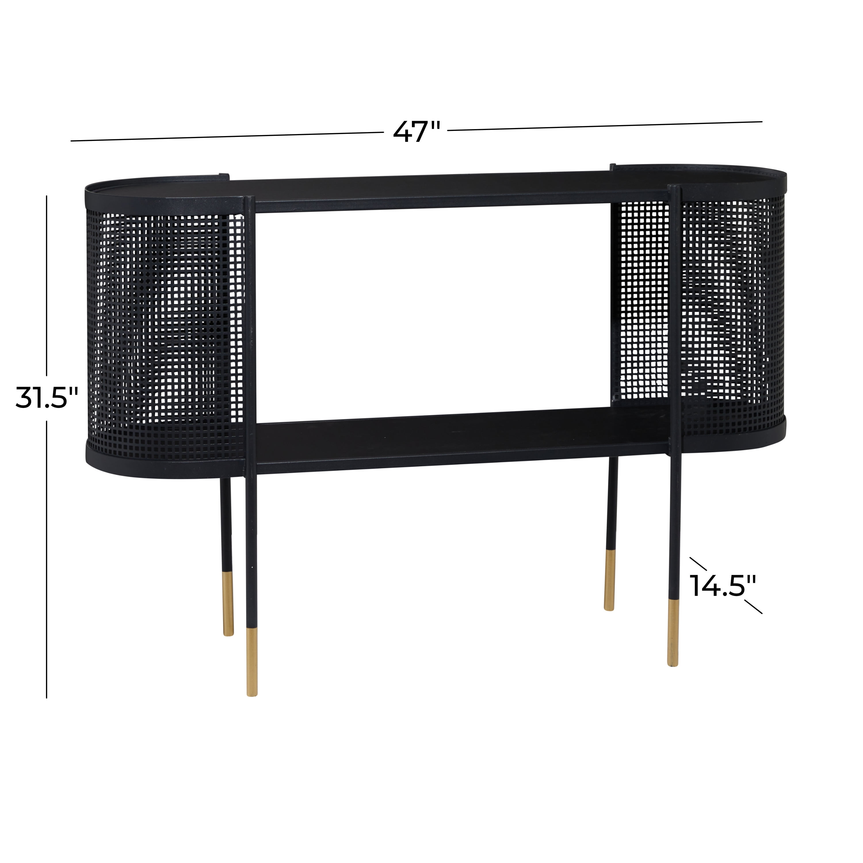 DecMode 47" x 32" Black Metal Mesh Side Panel 1 Shelf Console Table with Open Center Storage, 1-Piece