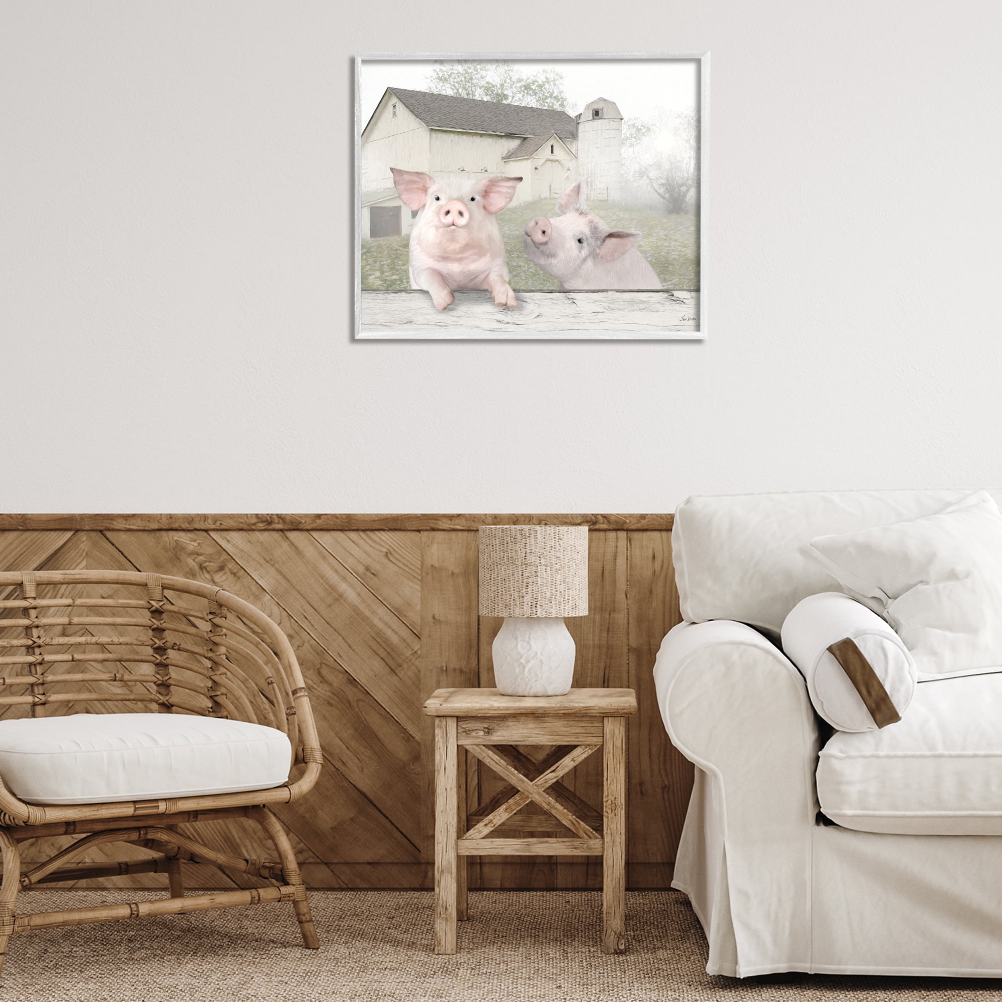 Stupell Industries Piglets Farm Scenery Animals & Insects Painting White Framed Art Print Wall Art, 30 x 24