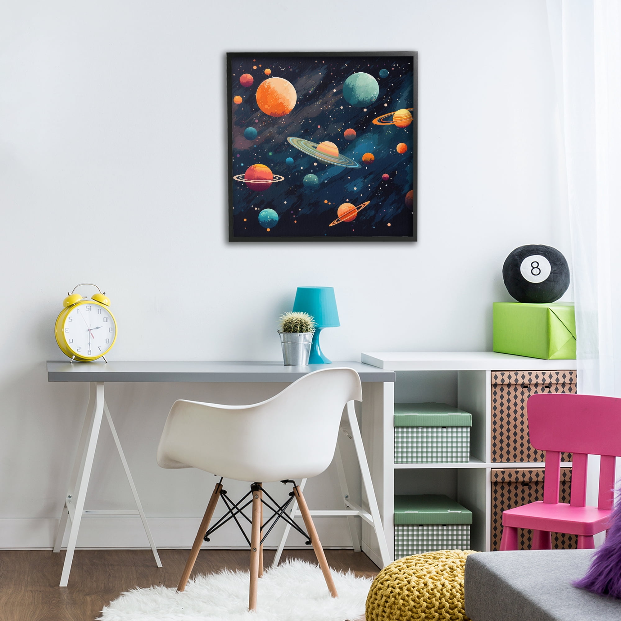 Stupell Industries Orange & Blue Planets in Orbit Black Framed Giclee Art, design by Creative Studio