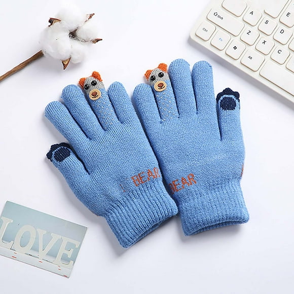 Children Baby Boys Girls Winter Warm Skiing Gloves Kids Cartoon Bear Fleece Knitted Full Finger Mittens Gloves
