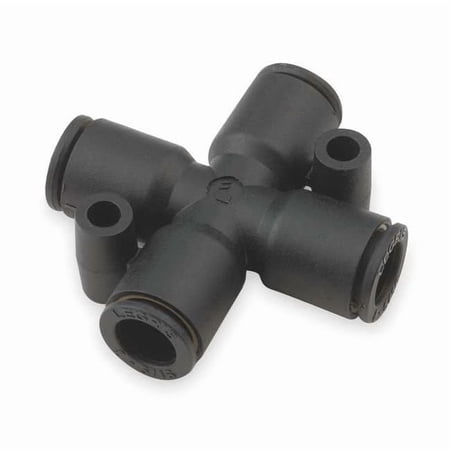 Push-Fit Cross Fitting 1/4 in Tube Size Brass Fiberglass-Reinforced Nylon Black 5 PK