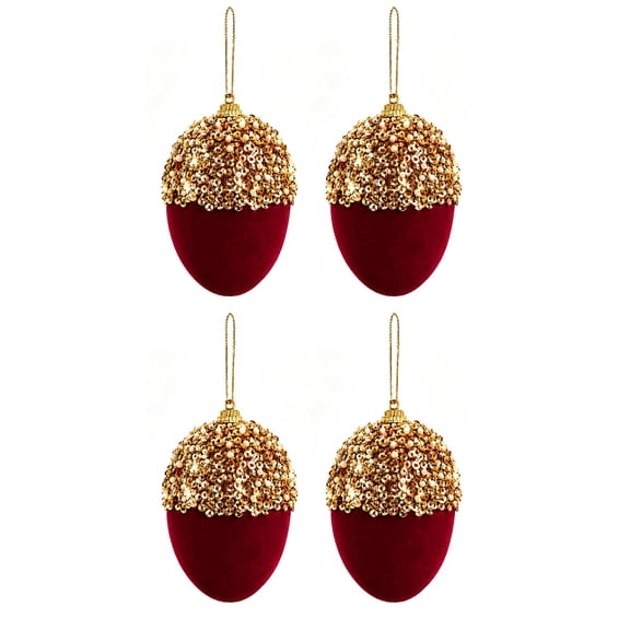 4Pcs Burgundy Christmas Ball Ornaments, Glittered Balls Hanging Christmas Tree Decorations, Wedding Party Holiday Decor - 3in