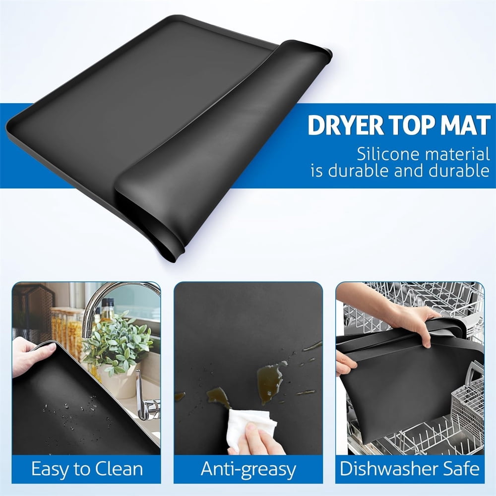 NOGIS Washer and Dryer Top Protector Mat,23.6'' x 19.7'' Silicone Rubber Top Mat for Washer & Dryer, Non Slip Heavy Duty Waterproof Washable Dryer Top Protector Mat for Laundry Room (Black)