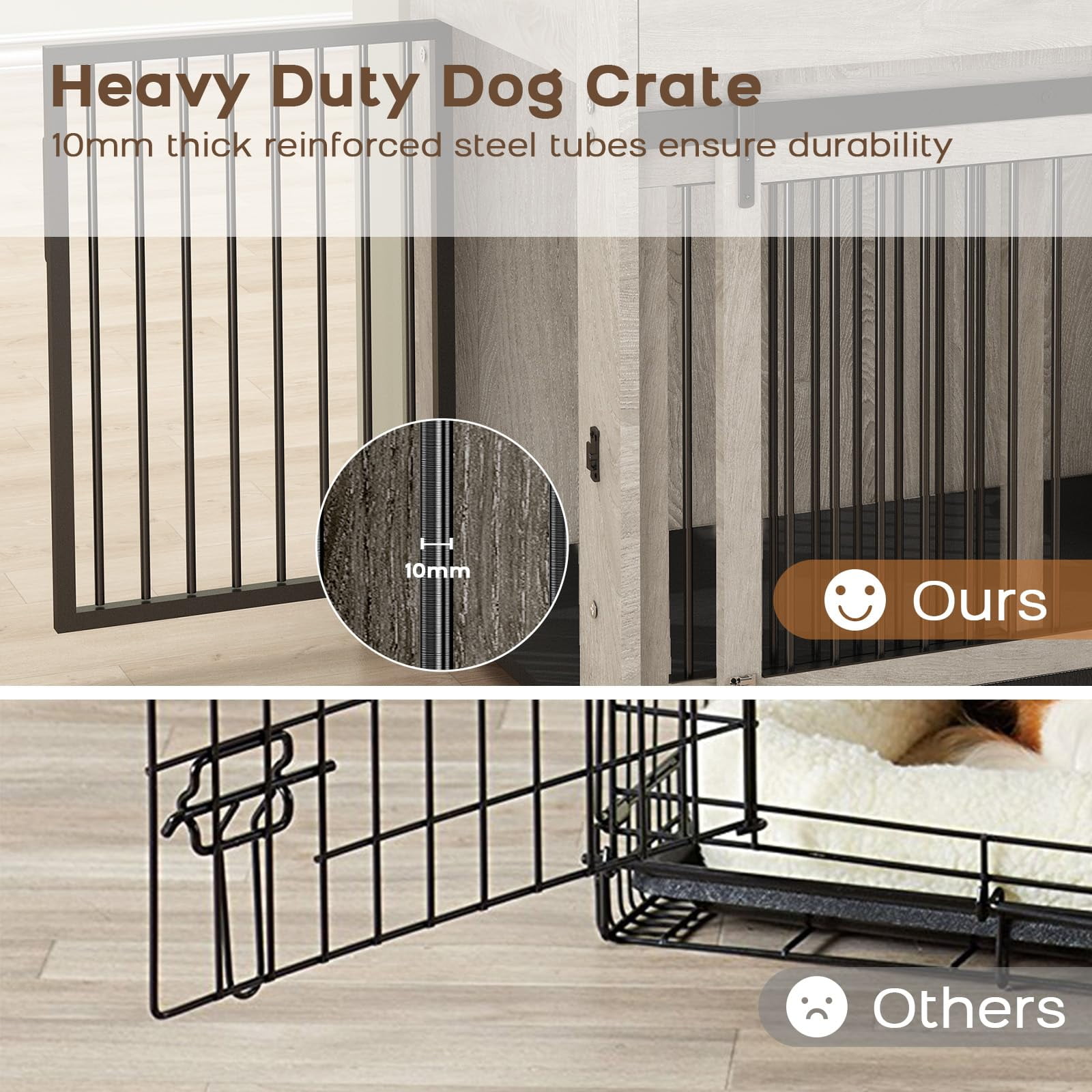 WHIFEA Modern Wooden Dog Crate Furniture with Sliding Barn Door & Side Access, Rotating Feeder Kennel for Medium-Large Dogs, Farmhouse Style, Grey
