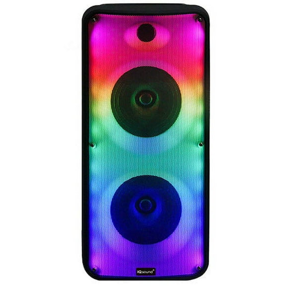 IQ Sound IQ-7188DJBT 2 x 8-Inch Portable Bluetooth Speaker with TWS Technology, Experience Ultimate Sound, LED Fireworks, Multiple Inputs, and Mic -Perfect for any event.