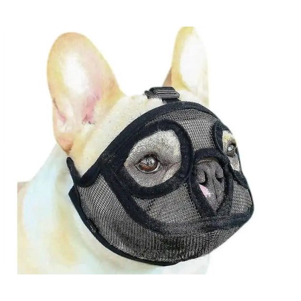 Bozal de malla para perro, hocico corto, ajustable, transpirable, para bulldog, 1 unidad, color negro