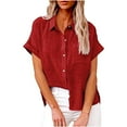 thumbnail image 2 of JUNWELL Womens Cotton Linen Button Down Shirt Plus Size Casual Short Sleeve Loose Fit Collared Work Blouse Tops with Pocket, 2 of 8