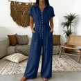 thumbnail image 4 of Overalls for Women Summer V Neck Short Sleeve Button Down Wide Leg Jumpsuits Dressy Casual Rompers with Pockets, 4 of 6