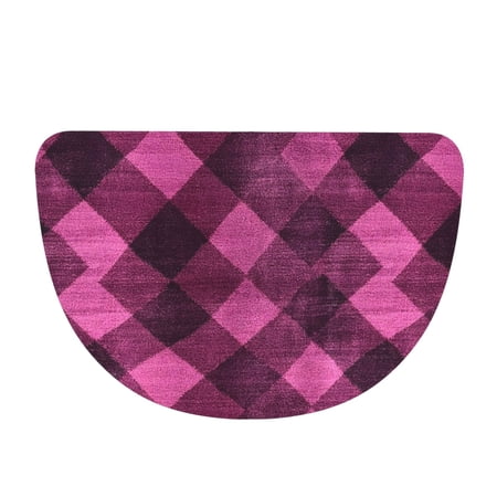26&times;40in Flannel Semicircle Mat Absorbent Cleaning Maintenance And Durable Thick Dropping Easily Argyle Plaid Magenta_2