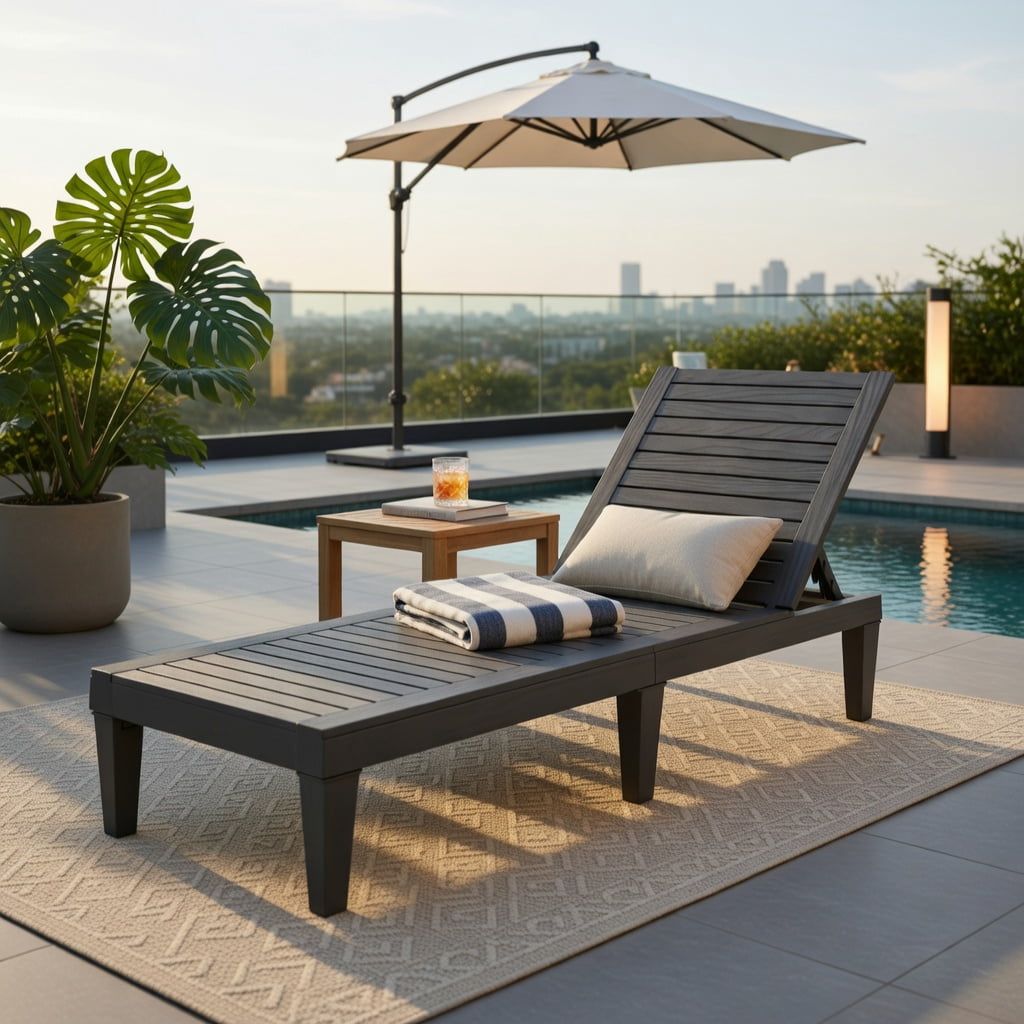 Hommoo Adjustable Outdoor Chaise Lounge Chair, 5-Position Reclining Backrest, Lightweight PP Frame, Gray