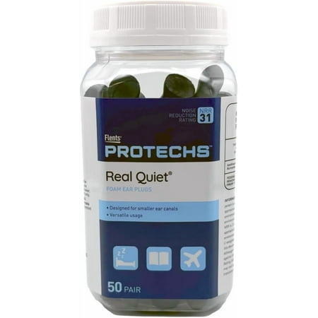 Flents Protechs Real Quiet Foam Ear Plugs for Small Ear Canals, Contoured, (NRR 31), 50 Pair, Black