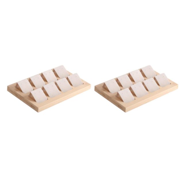 Maytalsory Rustic Wood Earring Card Holder with Tray for Jewelry Display Showcasing Collection 8 Pair Cream 2Set