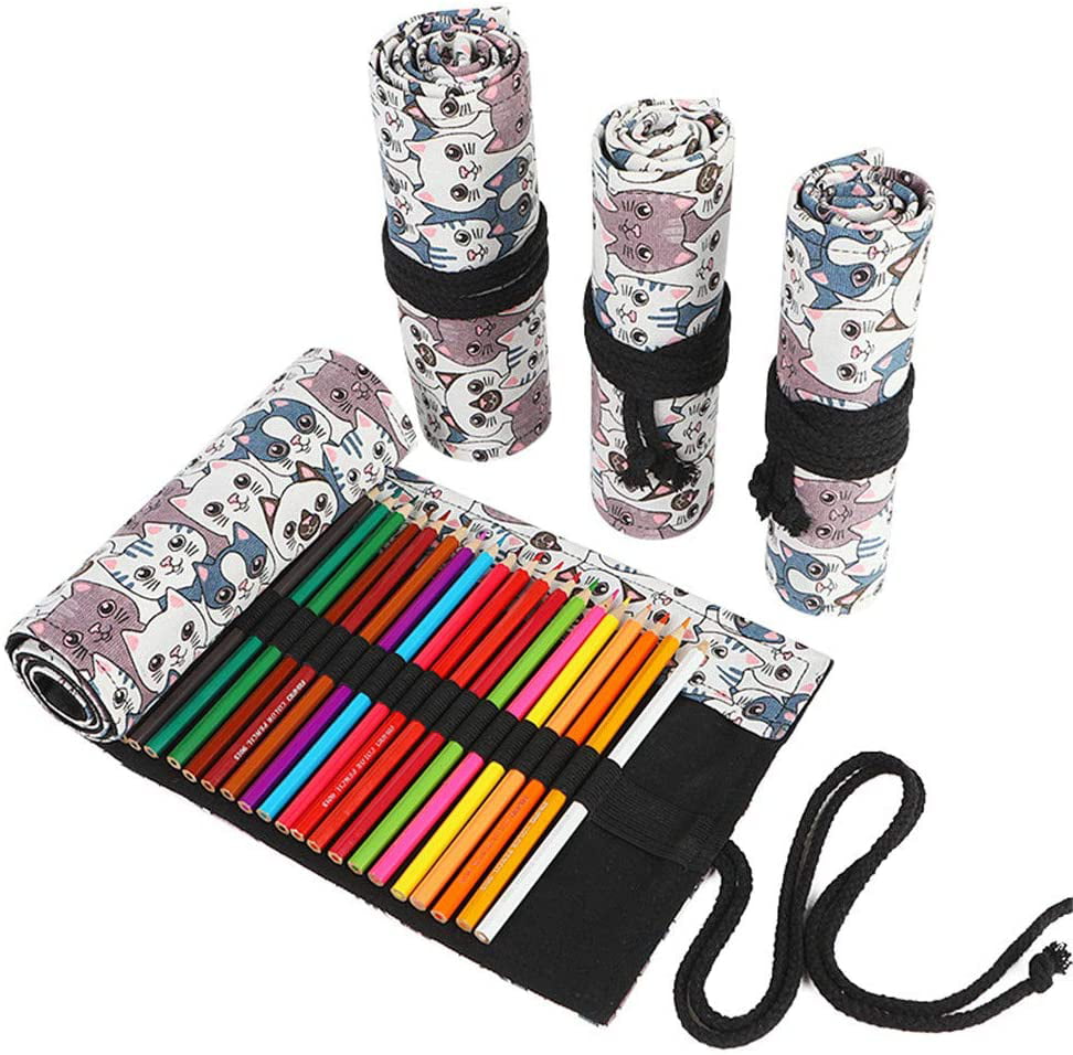 Black, 48 Slots Funny live 36/48/72 Slots Colored Pencil Wrap Pencils Roll Holder Coloring Pencils Organizer Holder Colored Pen Paint Brush Storage Pouch Portable for Artist Student 