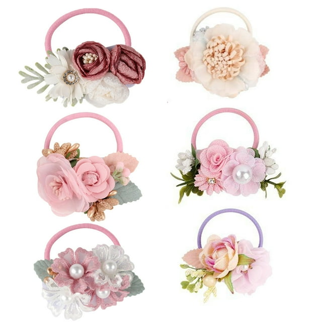6 gomas elásticas para el pelo para bebés y niñas, accesorios para el pelo con flores
