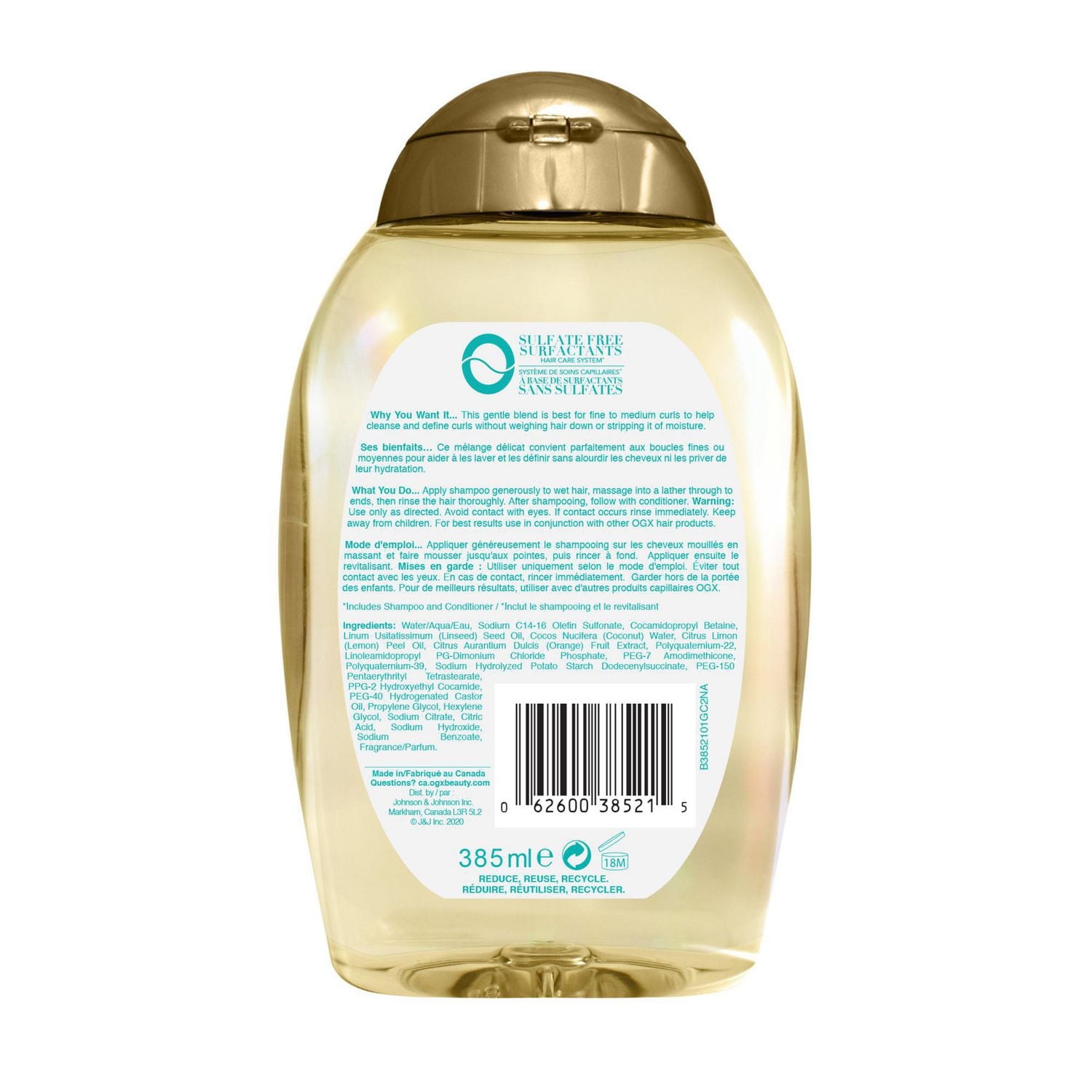 OGX Lightweight + Coconut Fine Curls Shampoo, Lightweight, Shampoo for Curly Hair, Coconut Water Shampoo, Flaxseed Oil, Citrus Oil