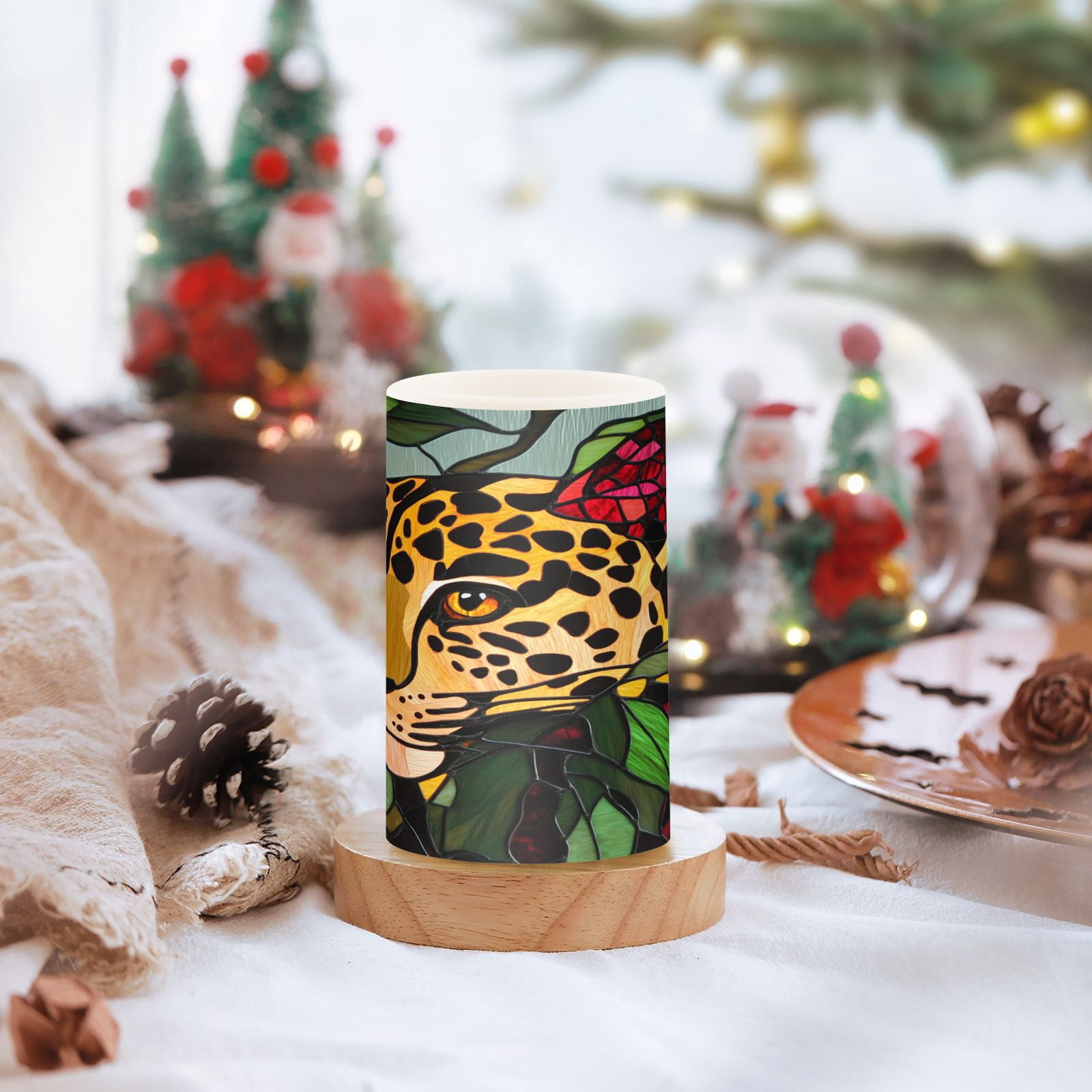 BZSMCE Flameless Candles LED Lights Christmas Leopard Print Creativity Battery Candles