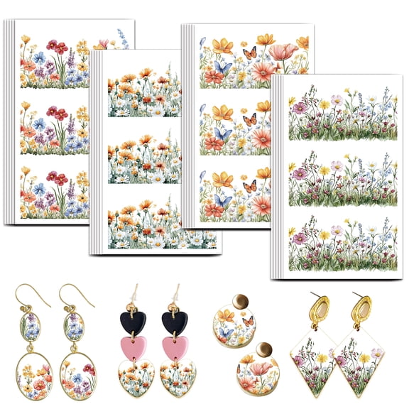 Wildflowers Clay Transfer Paper 4 Design 24 Pcs Transfer Papers for Polymer Botanical Frame Polymer Clay Transfer Sheets Flower Theme