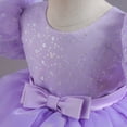 thumbnail image 5 of Haitryli Toddler Baby Girls Sequins Princess Dress Puff Sleeve Tulle Pageant Dress Birthday Baptism Gown Purple 2-3, 5 of 7
