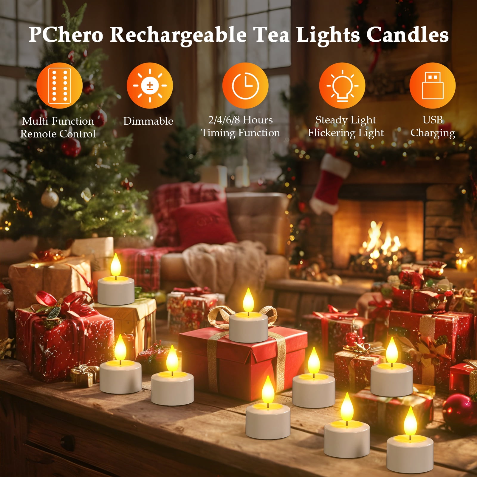 PChero Rechargeable Flameless Candles with Timer Remote, 12pcs Realistic Flickering LED Tea Lights Votive Battery Operated, Electric Fake Candle for Home Decor Halloween Christmas Wedding Warm White