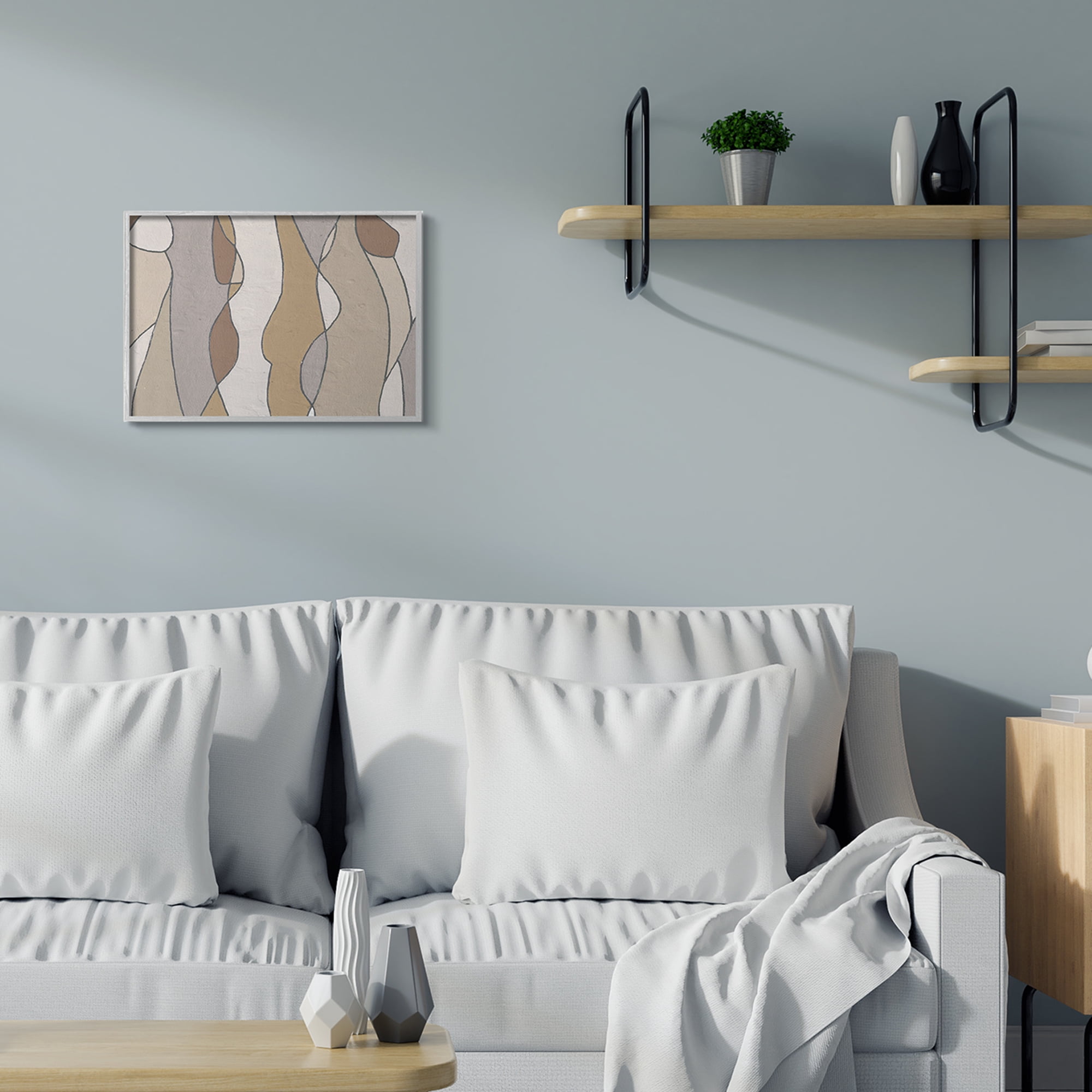 Stupell Industries Curved Shape Figures Abstraction Brown Beige Neutral Abstract Painting Gray Framed Art Print Wall Art, 16 x 20
