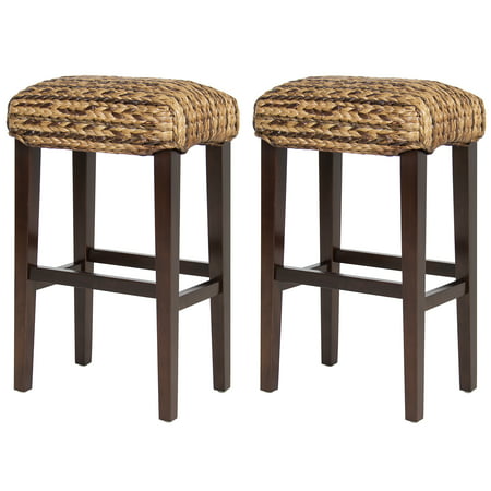 Best Choice Products Set of 2 Hand Woven Seagrass Bar Stools for Indoor Home Decor, Breakfast Bar w/ Wood Frame, Moisture-Resistant Coating -