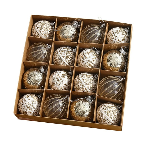 16 adornos navideños de bolas con dijes colgantes de 6 cm para decoración navideña. Champán