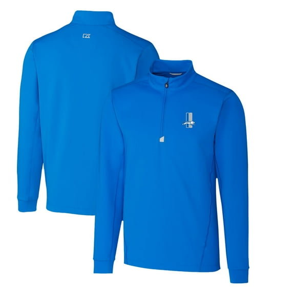 Men's Cutter & Buck Blue Detroit Lions Throwback Logo Traverse Stretch Quarter-Zip Pullover Top