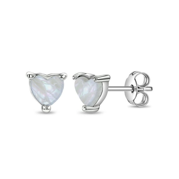 Mother of Pearl Heart Kids / Children / Girls Earrings - Sterling Silver