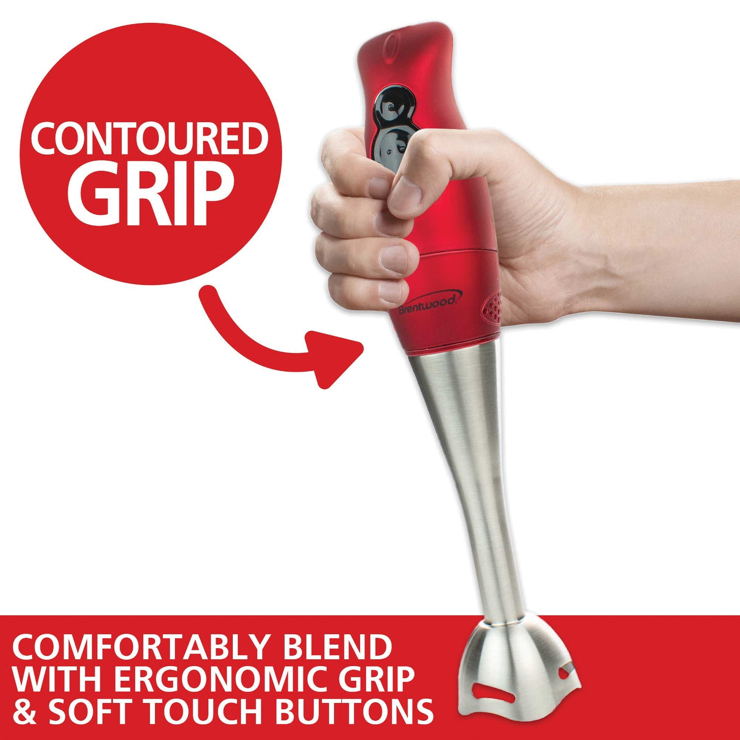 Brentwood 2-Speed Corded Hand Blender, Red