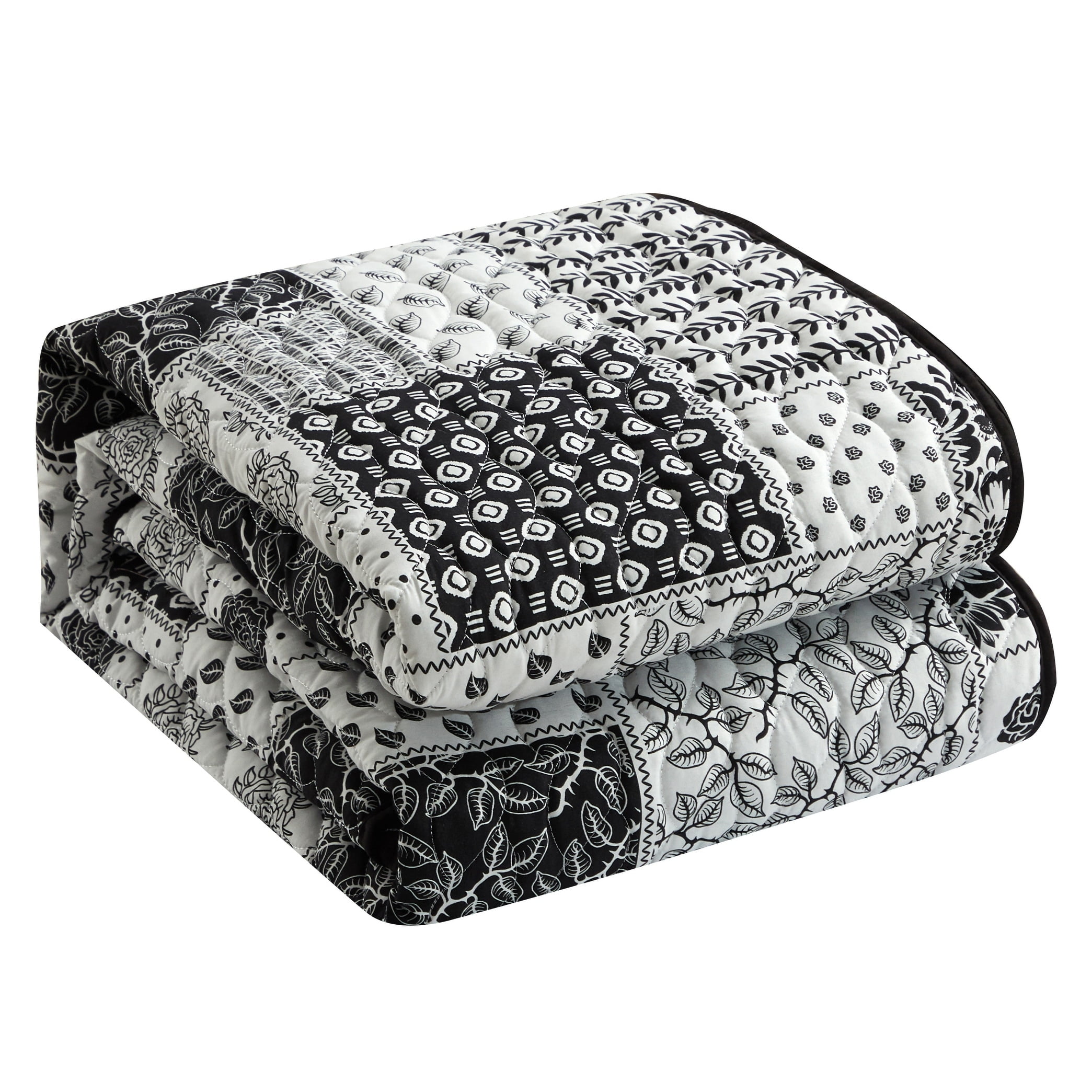 Nanshing Quinn 3 Piece Patchwork Black & White Quilt Set Queen