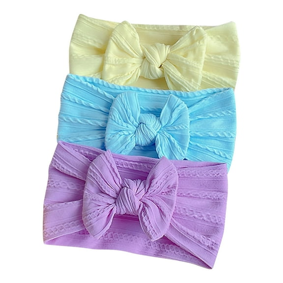 AJTQTH 3 PCs Baby Headbands Bows Cable Knit Solid Color Soft Nylon Hairbands Elastic Head Accessories Pack of Three Pieces for Newborn Infant Purple Free Size