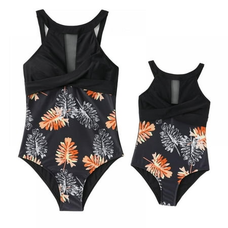 

BULLPIANO Mother and Daughter Bathing Suits Push Up Halter Bandage Bikini Tops High Waisted Swimwear Family Matching Swimsuit Set