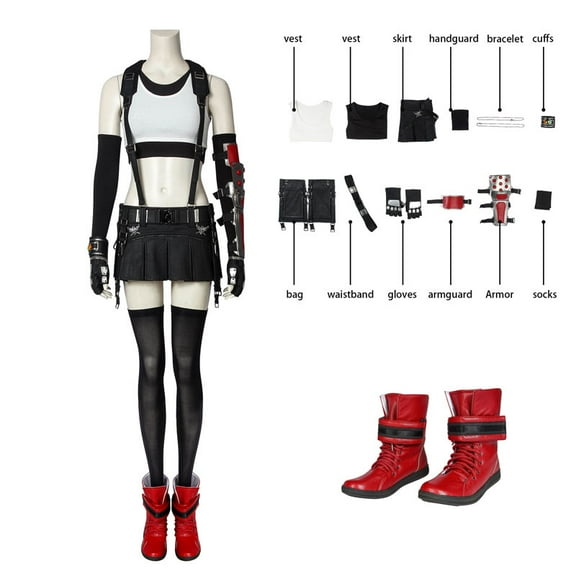 Tifa Lockhart Cloth Set - Women's Sports Vest & Skirt Outfit