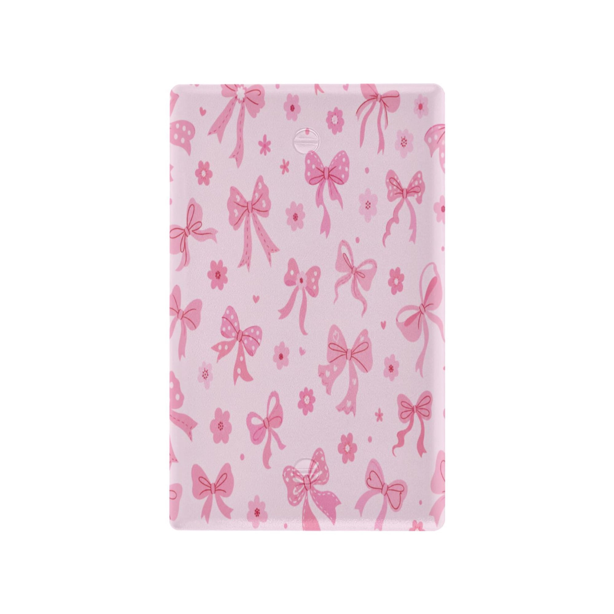 Pink Bow Tie Floral Pattern Decorative Wall Plate, Flame Retardant PC Plastic Light Switch & Outlet Cover with Mounting Screws Fits Blank Unused Outlet