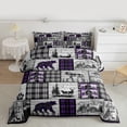thumbnail image 2 of Erosebridal Plaid Bear Deer Comforter Set Rustic Cabin Bedding Set Twin Size Country Hunting Wildlife Bedding Comforter Sets Adults Women Woodland Animal Quilt Set Purple Black Grey, 2 of 7