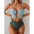 thumbnail image 3 of Olaglory Women's One Piece Swimsuit Tummy Control High Waisted Bathing Suit with Ring Linked & Cutout, Sexy Monokini Swimwear, Green, 3 of 7