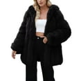 thumbnail image 2 of Women's Double Faced Fleece Jacket, Open Front Longline Cardigan, Oversized Plush Coat, Soft Warm Outerwear, Fall Winter Loungewear Topper, Cozy Shawl Collar Wrap Black L, 2 of 5