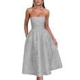 thumbnail image 1 of Vestidos de verano sin tirantes para el regreso a casa con bolsillos, corsé, línea A, midi, para fiesta de cóctel, vestidos plateados, 1 of 6