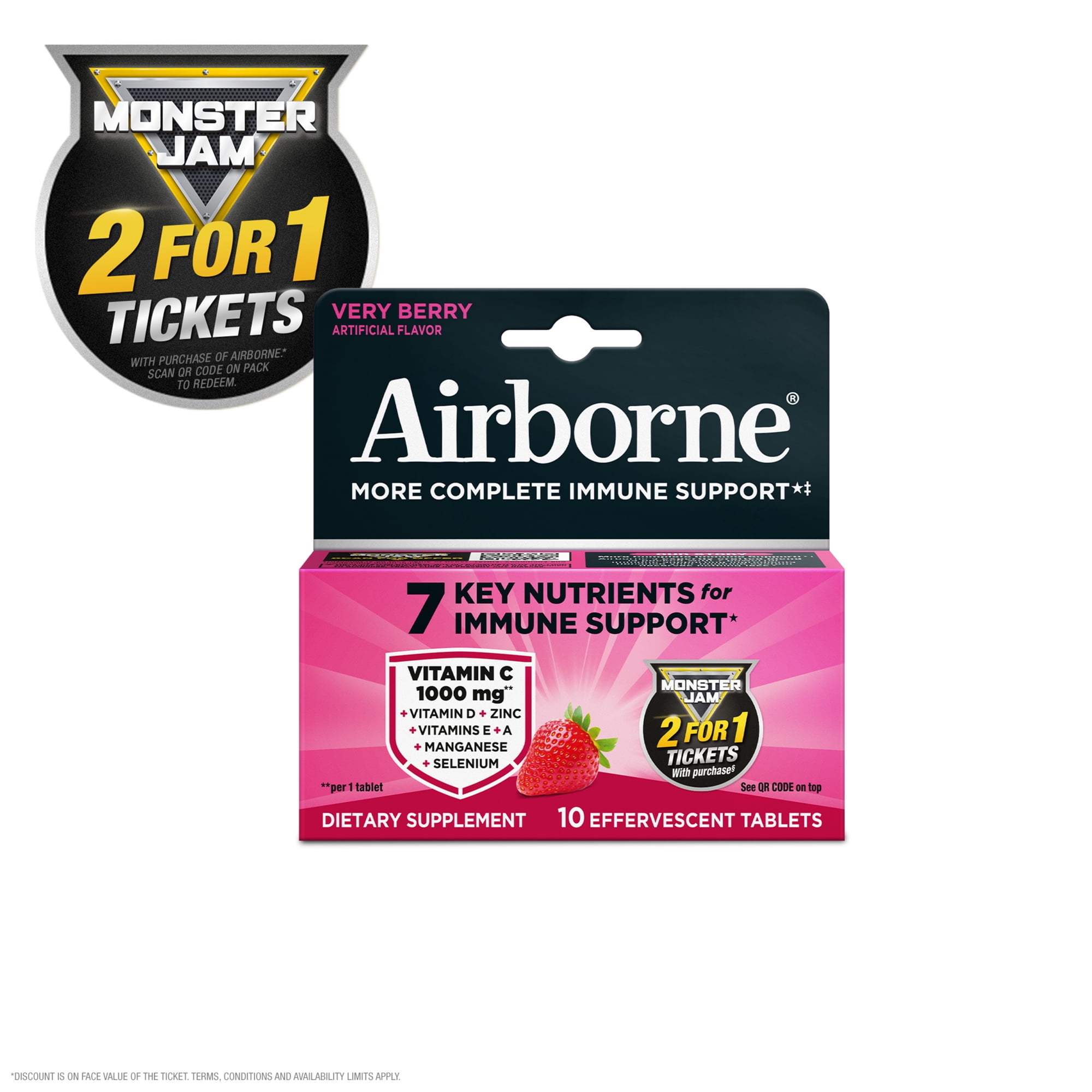 Airborne 1000mg Vitamin C Immune Support Multivitamin Effervescent Tablets, Very Berry Flavor, 10 ct