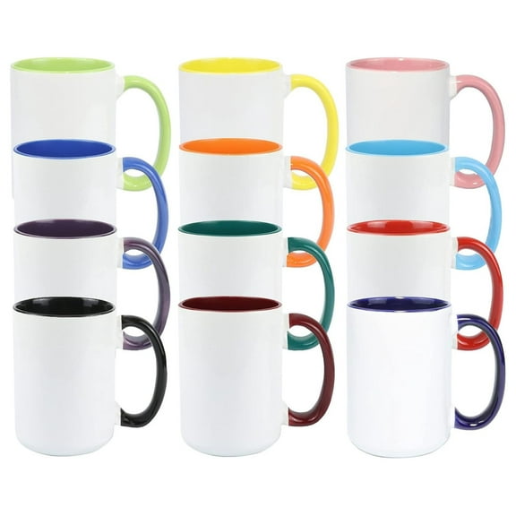 Ceramic 15oz Sublimation Coffee Mug, 12 Assorted Colors, Case of 24
