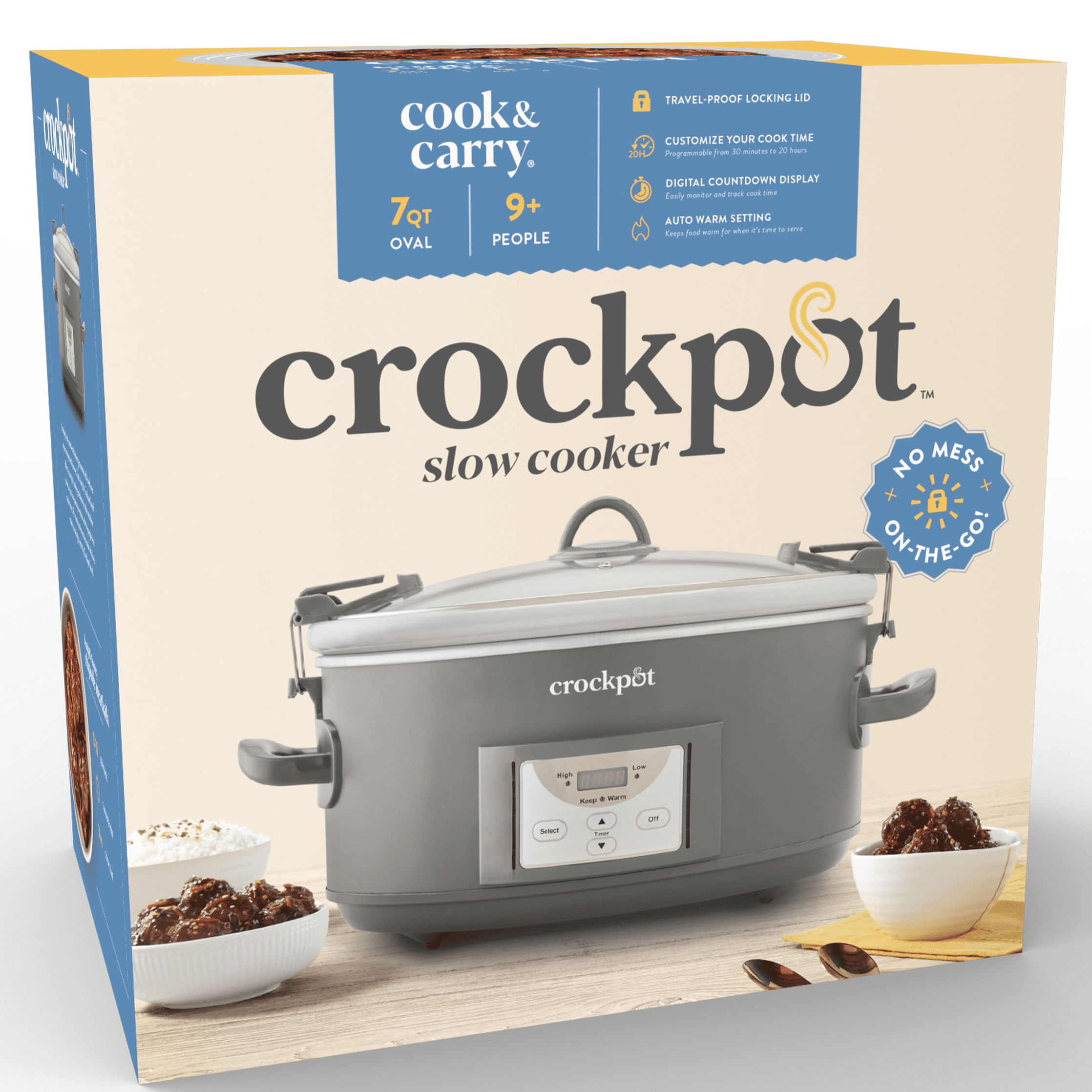 Crock-Pot Large 8 Quart Programmable Slow Cooker with Auto Warm Setting and  Cookbook, Black Stainless Steel
