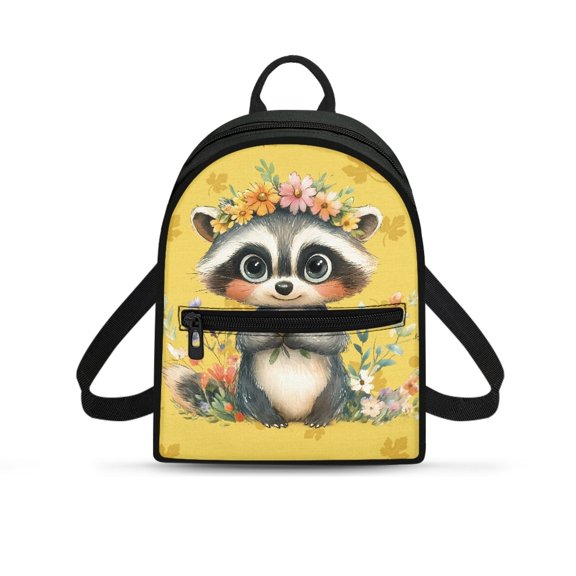 Eheartsgir Raccoon Floral Design Fashion Cell Phone Backpack for Travel Library, Zipper Closure Travel Daypack Polyester Lightweight Small Backpack